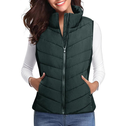 Puffer Vest Women Sleeveless Zip Up Outerwear Stand Collar Quilted Vest Warm Winter Jackets Coats with Pocket - Seldom Seen Styles