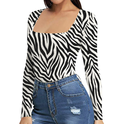 Women's Sexy Square Neck Bodysuit Long Sleeve Double Lined Shirt Tops