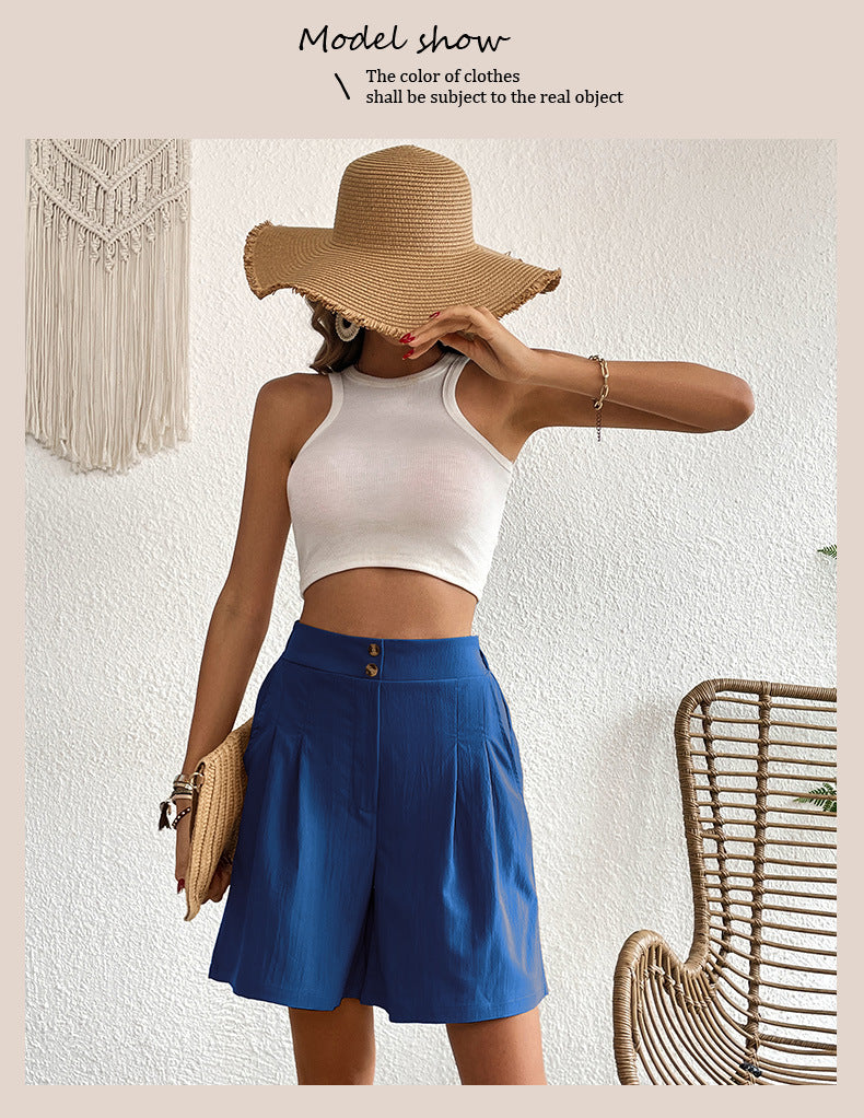 Womens Shorts Dressy Casual 2025 Trendy Summer Elastic High Waisted Pleated Side Slit Business Work Shorts Pockets