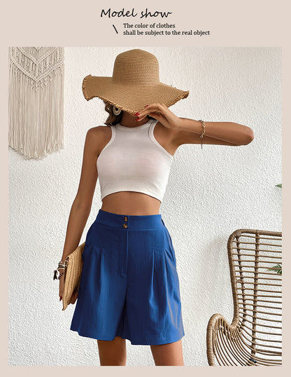 Womens Shorts Dressy Casual 2025 Trendy Summer Elastic High Waisted Pleated Side Slit Business Work Shorts Pockets