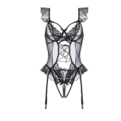 Gorgeous Sexy Mesh Slim-Fit Tie-Up Bodysuit Open-Crotch Temptation Pure Desire Erotic Lingerie Uniform Set - Seldom Seen Styles