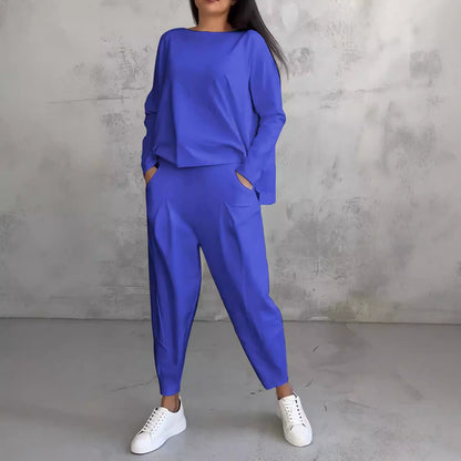 Womens 2 Piece Outfits Fall Solid Color Sweatsuits Sets Active Crewneck Going Out Sweat Suits Rompers Lounge Sets - Seldom Seen Styles