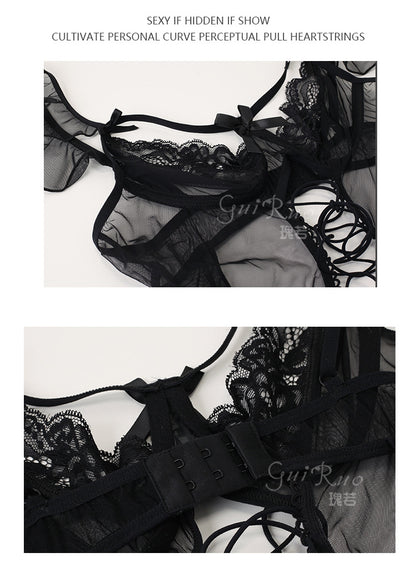 Gorgeous Sexy Mesh Slim-Fit Tie-Up Bodysuit Open-Crotch Temptation Pure Desire Erotic Lingerie Uniform Set - Seldom Seen Styles