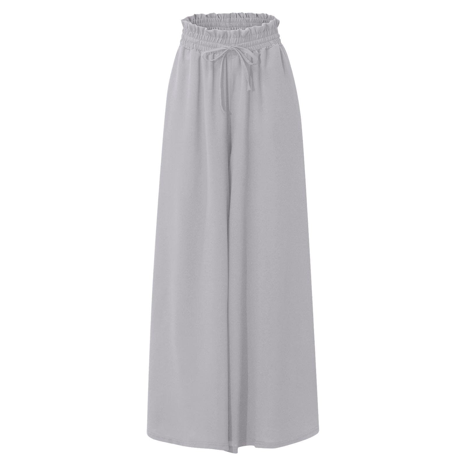 Womens Plus Size Wide Leg Pants Casual Elastic High Waist Flowy Pants Drawstring Palazzo Pants with Pockets - Seldom Seen Styles