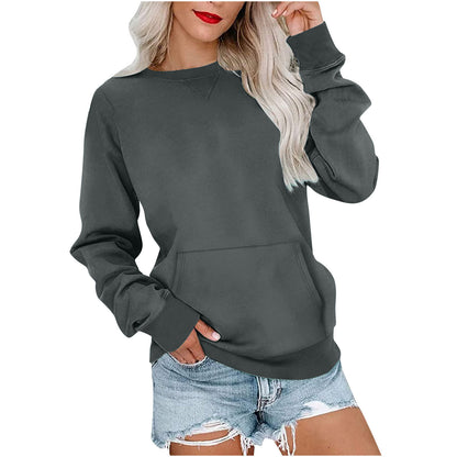 Women's Crewneck Hoodless Sweatshirt With Kangaroo Pocket Fleece Longsleeve Oversized Casual Style Shirt Lightweight Pullover - Seldom Seen Styles