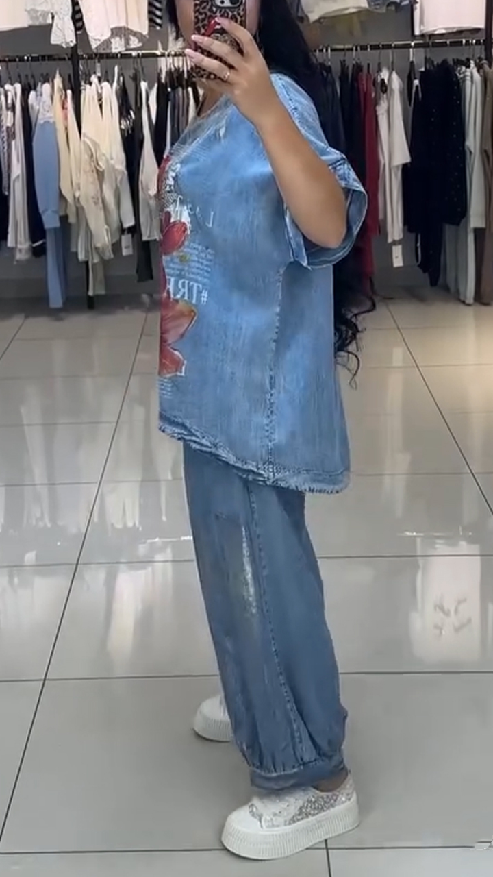 Ladies' Round Neck Printed Top + Pants Casual Set - Seldom Seen Styles