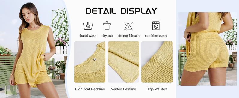Women's 2 Piece Outfits Summer Knit Sweater Set Sleeveless Tunic Top Matching Shorts Trendy Beach Vacation Sets Loungesetwomen Suits Clothes Womenswear  Basic Beige - Seldom Seen Styles
