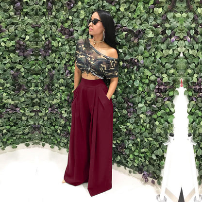 Women's Plain Plicated Pocket Wide Leg Pants, Casual Comfy High Waist Trousers for Summer, Ladies Bottoms for Daily Wear - Seldom Seen Styles