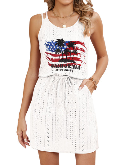 Explore More Collection -summer tank dresses  Eyelet Scoop Neck Sleeveless Dress