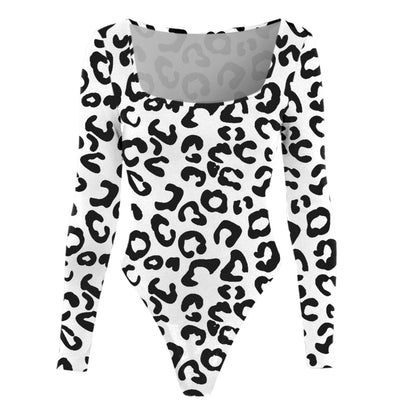 Women's Sexy Square Neck Bodysuit Long Sleeve Double Lined Shirt Tops