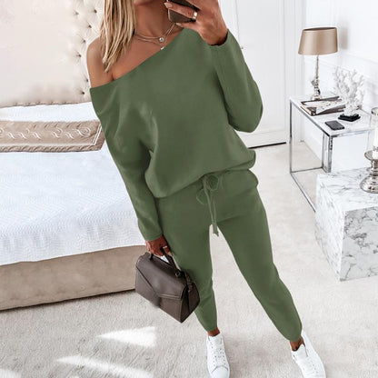 Women's 2 Piece Outfit Nope Not Today Print Skew Neck Long Sleeve Pullover Top with Stretchy Waist Long Pants Tracksuit Jogger Set - Seldom Seen Styles