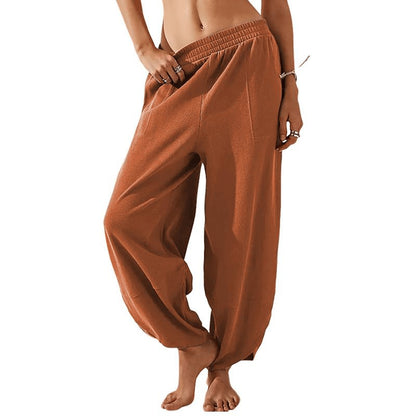 Womens Baggy Wide Leg Pants Casual Elastic Waisted Palazzo Harem Pants with Pockets Baggy Sweatpants Teacher Outfits Bohemian Trousers Loose Wideleg Bottom - Seldom Seen Styles