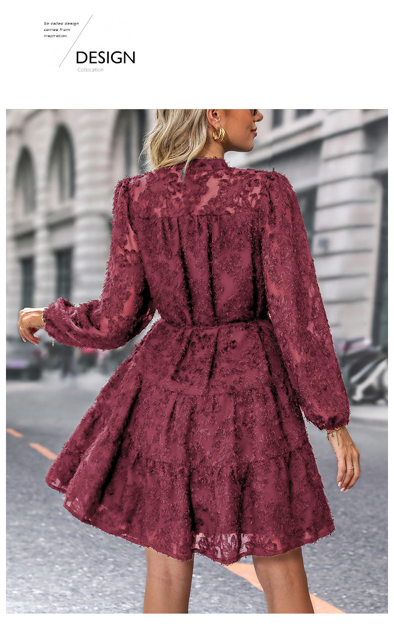 Womens Long Sleeve Fall Dresses 2024 Button Up Empire Waist with Belt A-Line Mini Dress Casual Fall Winter Dress