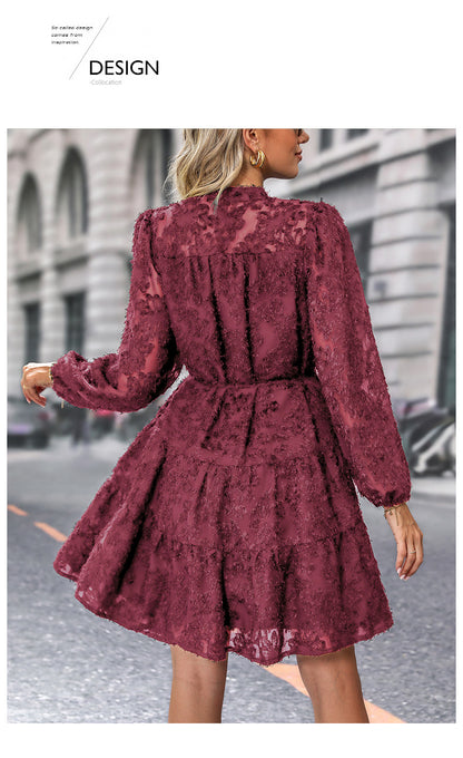 Womens Long Sleeve Fall Dresses 2024 Button Up Empire Waist with Belt A-Line Mini Dress Casual Fall Winter Dress