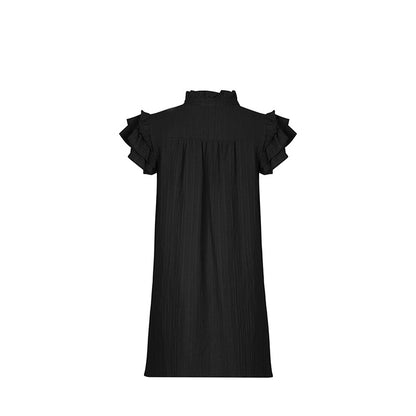 Women's Cap Sleeve Ruffle Trim Mini Dress Ruched Notched Neck Casual Basic Straight Dresses
