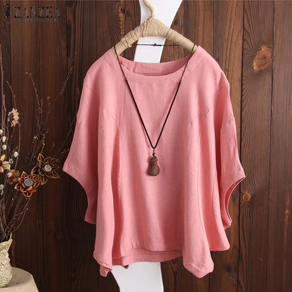 Solid Oversized Batwing Sleeve Loose Plus Size Top Casual Blouses Summer Essential Chic Top outfits Minimalist Feminine Womenswear casual outfits women cute summer outfit - Seldom Seen Styles