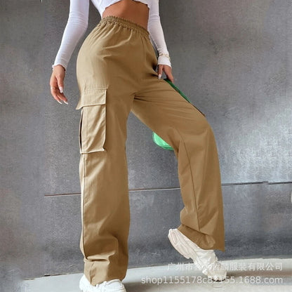 Girl's Elastic Waist Trousers Loose Straight Leg Flap Pocket Cargo Pants - Seldom Seen Styles