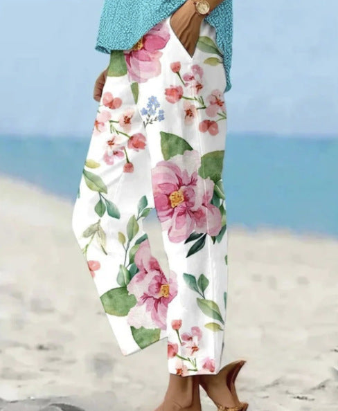 Linen Pants Women Summer Elastic Waist Straight Leg Plus Size Crop Pants Casual Beach Trousers with Pockets - Seldom Seen Styles