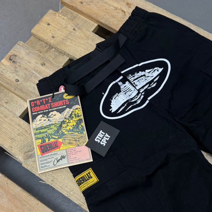 Corteiz RTW OG Alcatraz Cargo Shorts - Black / White