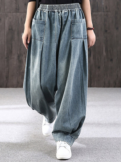 Plus Size - Simple Pure Color Loose Denim Jeans