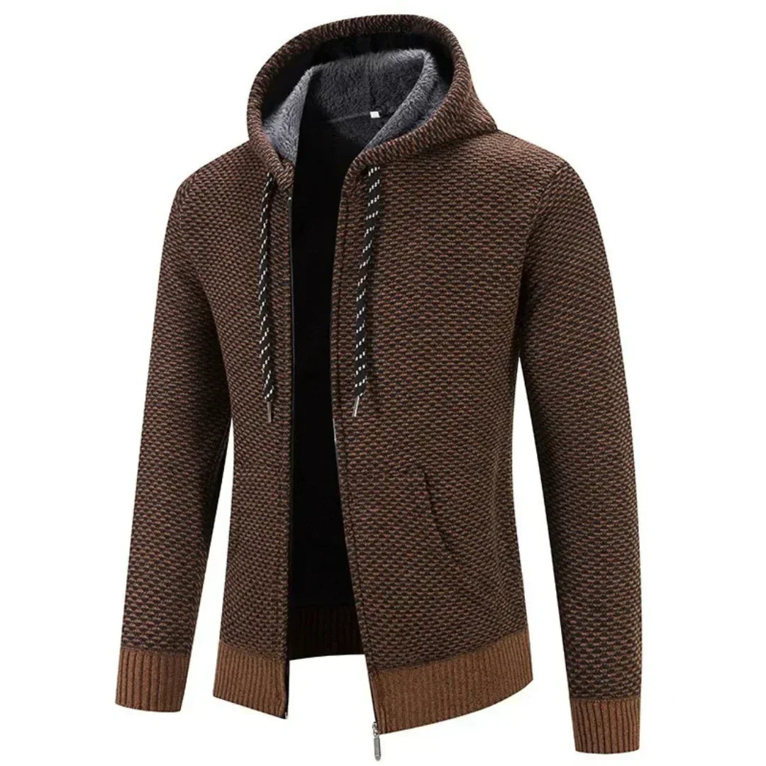 Men's Fleece Clothes Knit Cardigan Jumper Hooded Jackets Brown Sweaters Warm Harajuku Coat