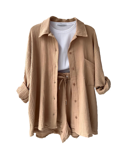 Modern Button-Up Shorts Set
