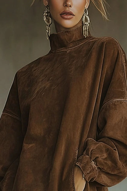 Viretta – Suede fringe detail – Turtleneck mini dress