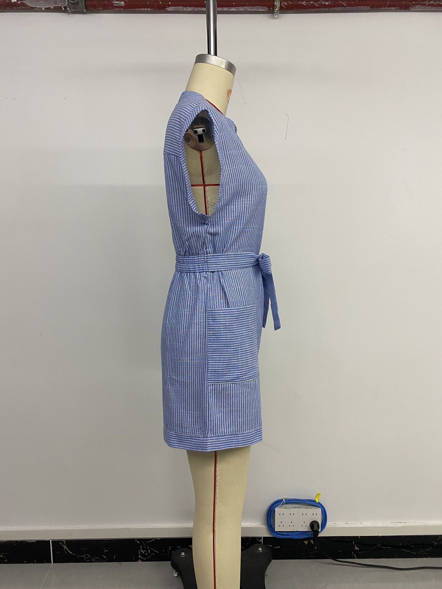 Womens Striped Shorts Romper Dressy Button V Neck Jumpsuits Comfy Business Work Overalls One Piece Jumpsuit w/Pockets