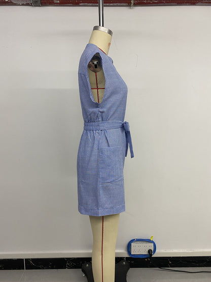 Womens Striped Shorts Romper Dressy Button V Neck Jumpsuits Comfy Business Work Overalls One Piece Jumpsuit w/Pockets