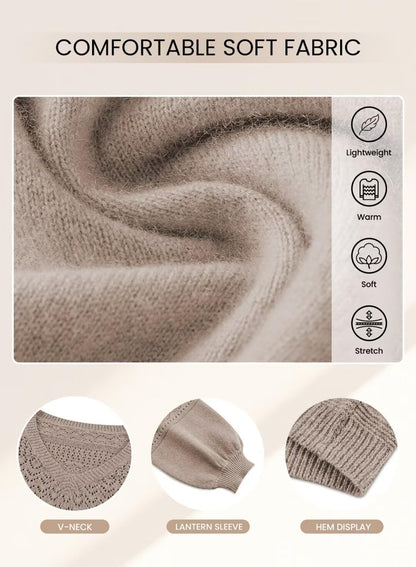 Womens Sweaters 2025 Fall V Neck Long Sleeve Hollow Knit Pullover Sweaters for Women - Seldom Seen Styles