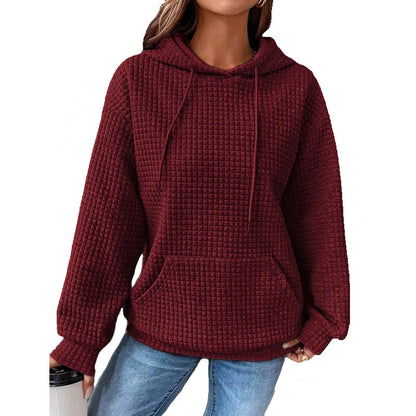 Womens Hoodies Casual Long Sleeve Drawstring Waffle Pullover Tops Loose Hooded Sweatshirt with Pocket - Seldom Seen Styles