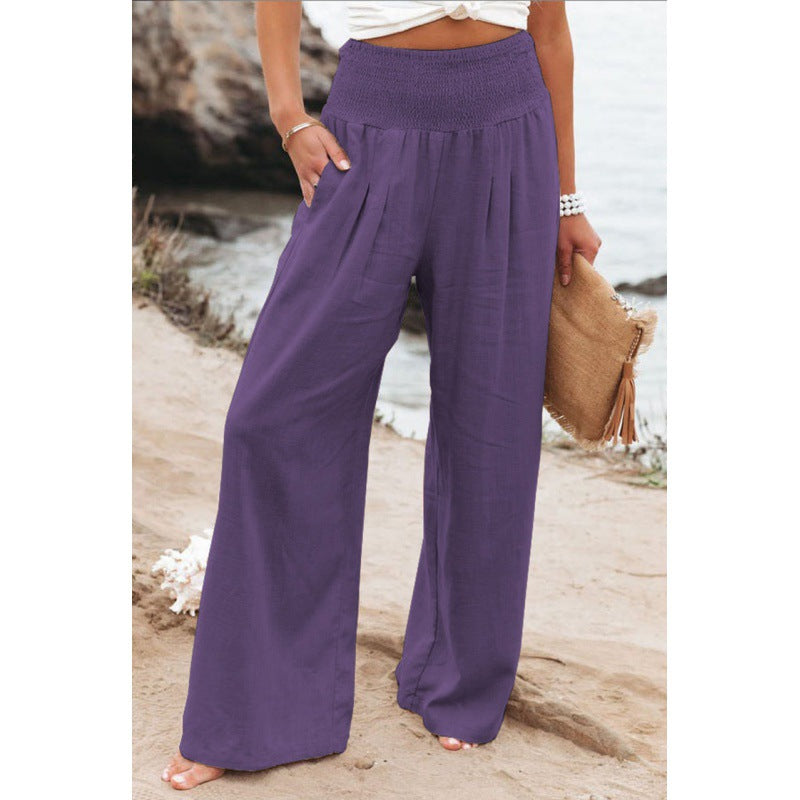 Women Linen Palazzo Pants Summer Boho Wide Leg High Waist Casual Lounge Pant 2025 Beach Travel Vacation Outfits - Seldom Seen Styles
