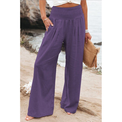 Women Linen Palazzo Pants Summer Boho Wide Leg High Waist Casual Lounge Pant 2025 Beach Travel Vacation Outfits - Seldom Seen Styles