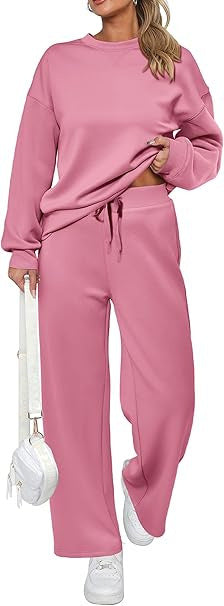 Pink Queen Women's 2 Piece Lounge Outfit Sweater Set Long Sleeve Crop Knit Top and Wide Leg Long Pants Sweatsuit - Seldom Seen Styles