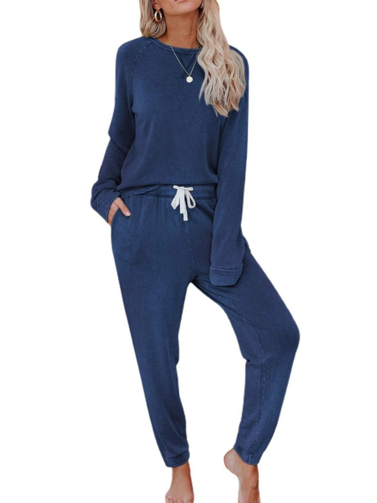 Women's Solid Sweatsuit Set 2 Piece Long Sleeve Pullover and Drawstring Sweatpants Sport Outfits Sets - Seldom Seen Styles