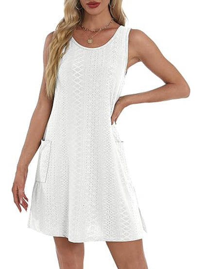 Coverup Summer Dresses for Women 2025 Eyelet Casual Loose Sleeveless Sundresses Tank Dresses with Pockets