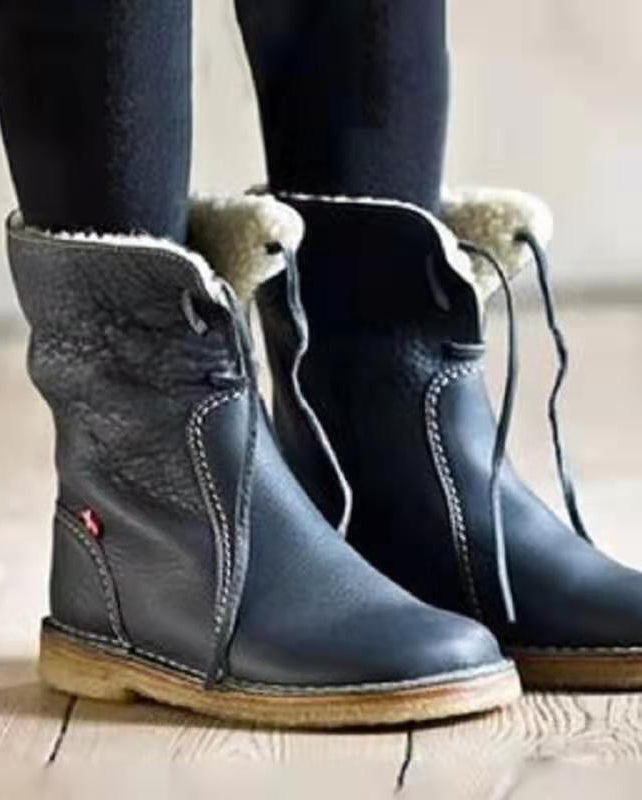 Add velvet lace-up flat bottom plus size casual boots - Seldom Seen Styles