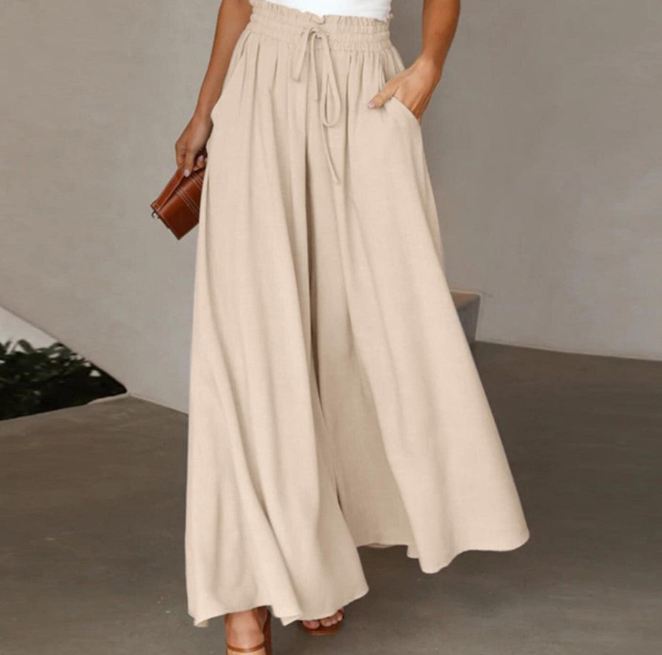 Womens Plus Size Wide Leg Pants Casual Elastic High Waist Flowy Pants Drawstring Palazzo Pants with Pockets - Seldom Seen Styles