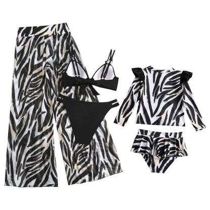 2024New Style Swimsuit Bikini Three-Piece Set Mesh Print Long Pants Swimwear swimwear