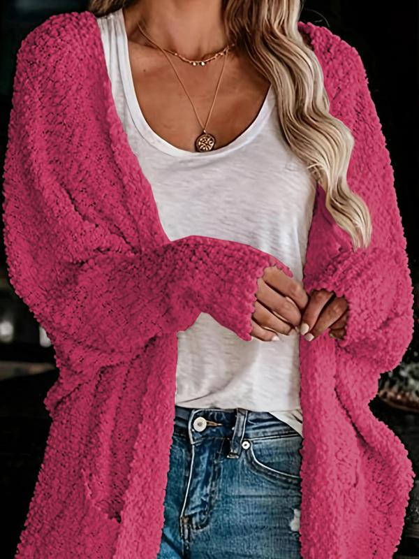 Women's Plain Pocket Batwing Sleeve Cardigan, Casual Long Sleeve Open Front Knitwear for Fall & Winter, Women's Knit Clothing for Daily Wear - Seldom Seen Styles