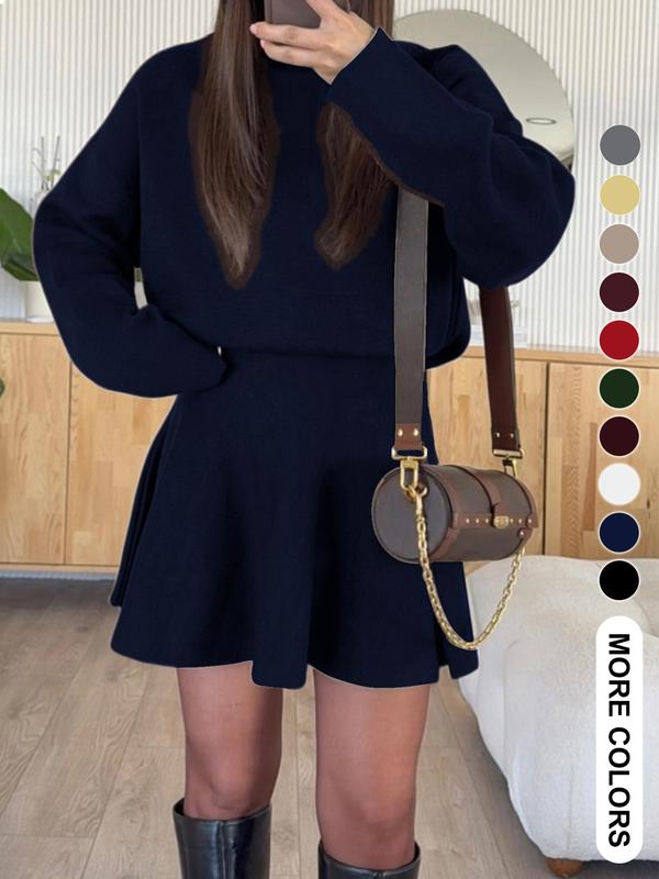 Women's Casual Half-High Neck Long Sleeve Knit Dress, Plain Color Loose-Fitting Sweater Dress, Fall & Winter Fashion - Seldom Seen Styles