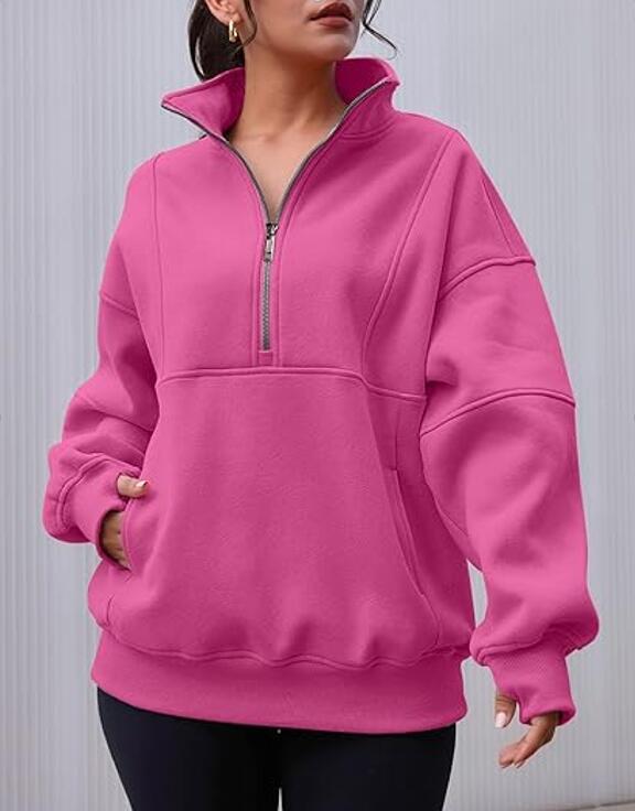 Women's Half Zip Sweatshirts Fleece Stand Collar Long Sleeve Thumb Hole Oversized Pullovers with Pockets - Seldom Seen Styles