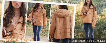 Womens Oversized Hooded Puffer Jacket Lightweight Pullover Hoodies Quilted Dolman Long Sleeve Warm Winter Coat - Seldom Seen Styles