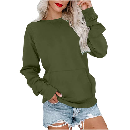 Women's Crewneck Hoodless Sweatshirt With Kangaroo Pocket Fleece Longsleeve Oversized Casual Style Shirt Lightweight Pullover - Seldom Seen Styles