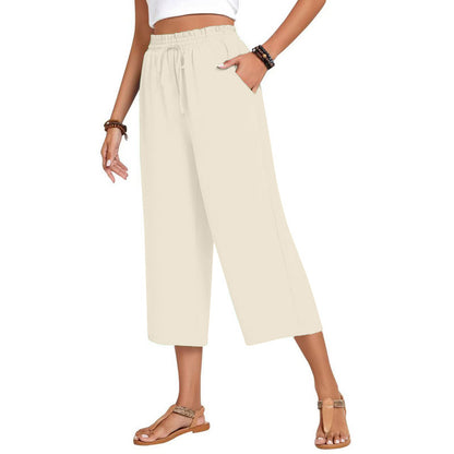 Women's Capri Pants Drawstring Casual Palazzo Trousers with Pockets Loose High Waisted Wide Leg Lounge Pants - Seldom Seen Styles