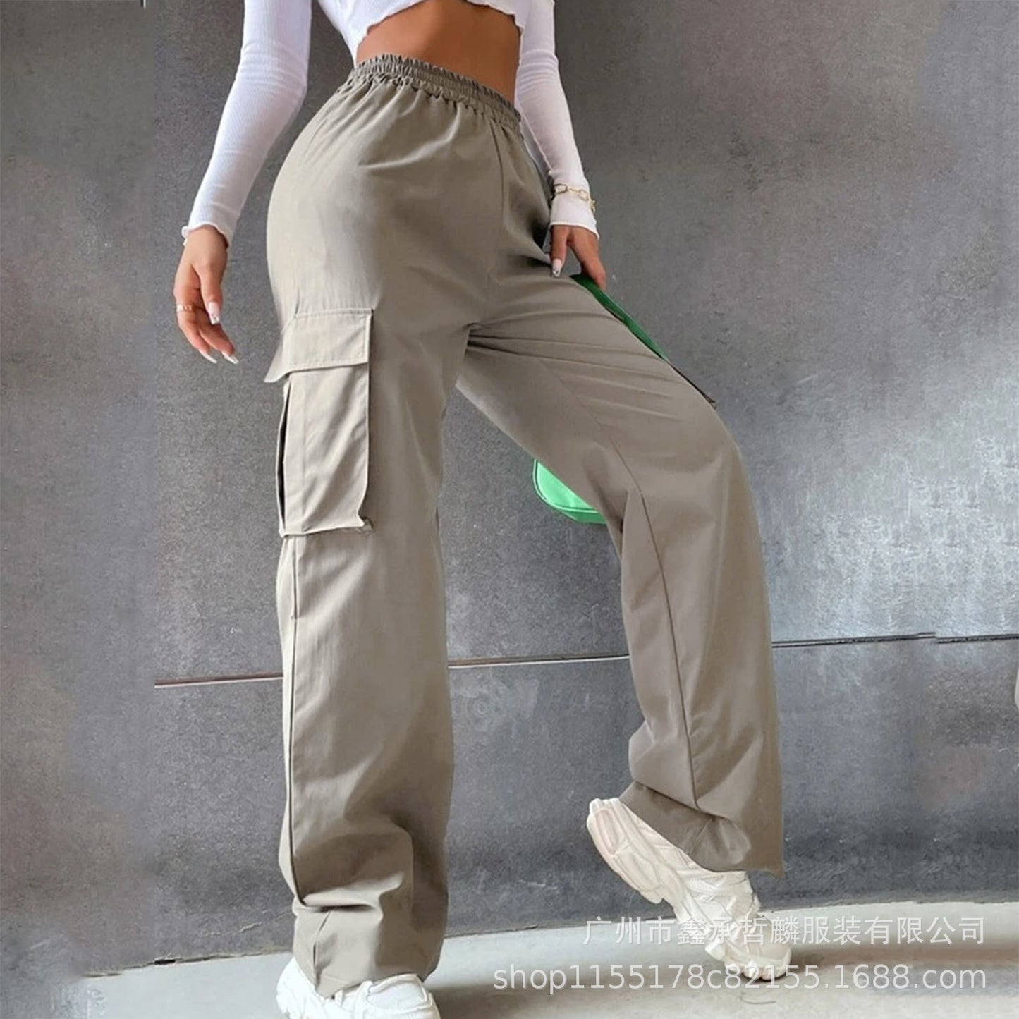 Girl's Elastic Waist Trousers Loose Straight Leg Flap Pocket Cargo Pants - Seldom Seen Styles