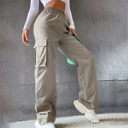 Girl's Elastic Waist Trousers Loose Straight Leg Flap Pocket Cargo Pants - Seldom Seen Styles