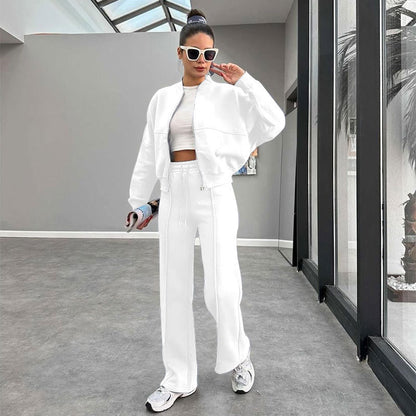 Sporty Two-piece Set Women's Plain Mock Neck Zip Up Jacket & Pocket Drawstring Waist Sweatpants Sports Sweat Suit, Sports Cozy Breathable Outfits Tracksuits for Daily Outdoor Wear, Tracksuit Set, Ladies Sportswear for All Seasons