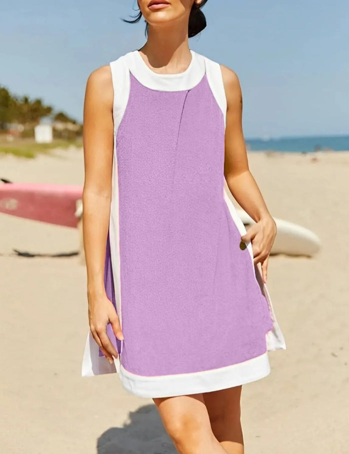 Women's Casual Two Piece Sets Color Block Crewneck Sleeveless Pullover Tops Matching Shorts With Pockets - Seldom Seen Styles