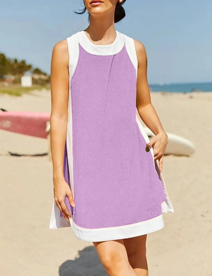 Women's Casual Two Piece Sets Color Block Crewneck Sleeveless Pullover Tops Matching Shorts With Pockets - Seldom Seen Styles